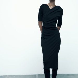 NTW BLACK SIDE DRAPED DRESS